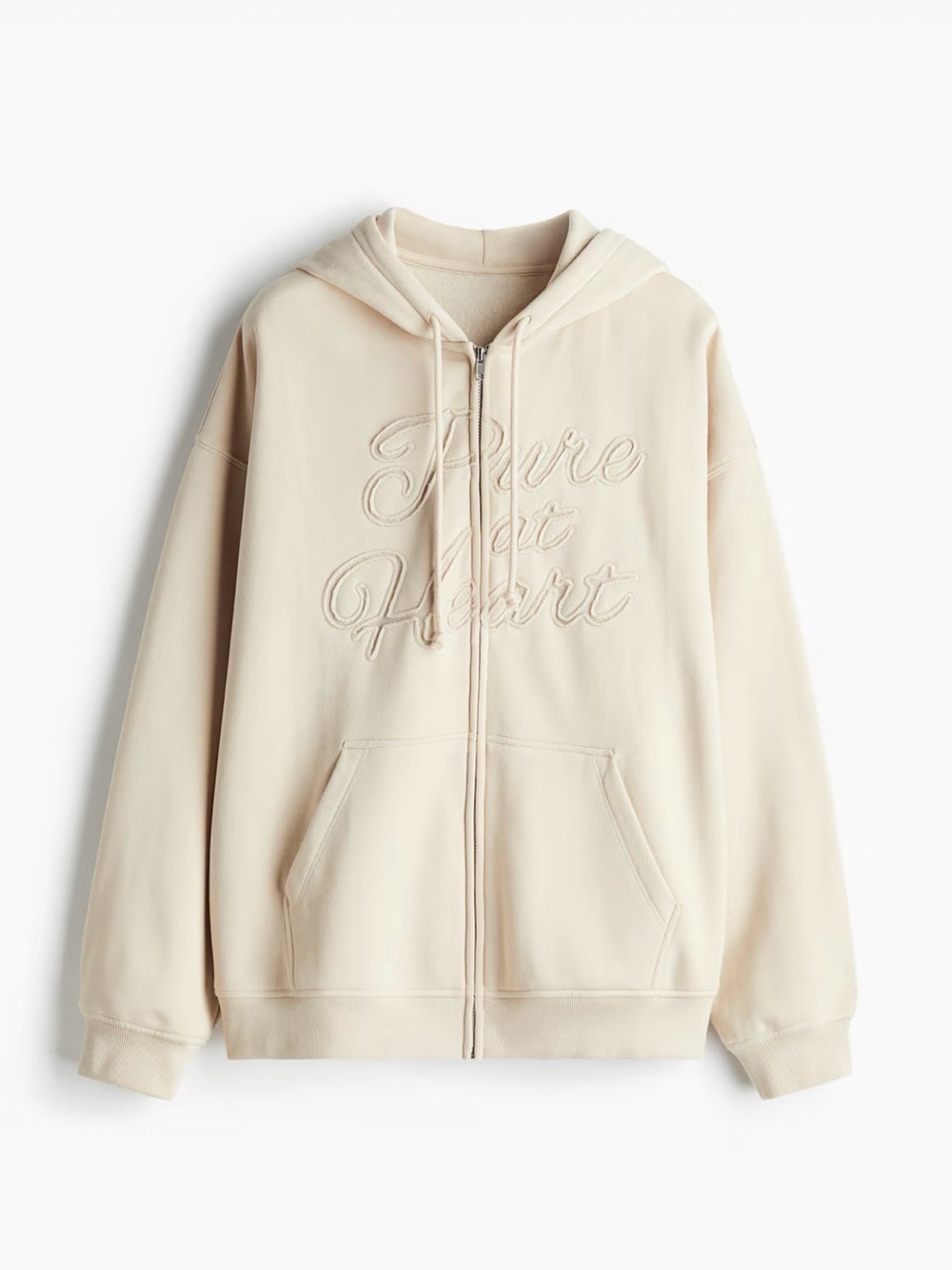 H&M Divided Cream Zip-Up Hoodie with Embroidered Script
